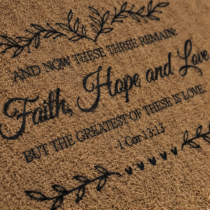 Christianartworkshop 1 Corinthians 13:13 Faith Hope Love Artificial Coir Doormat - image 5