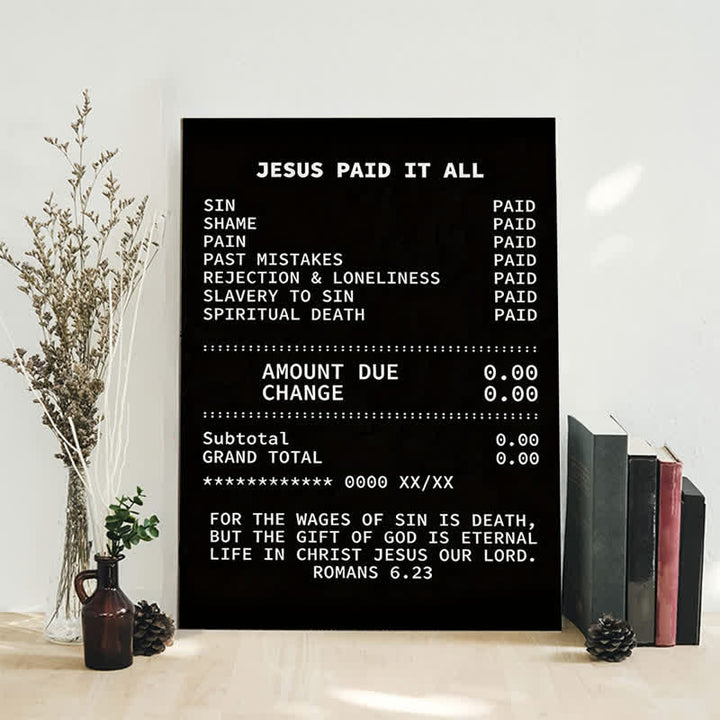 Christianartworkshop Receipt-Style Jesus Paid It All Canvas Wall Print - image 1
