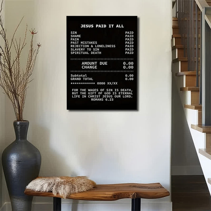 Christianartworkshop Receipt-Style Jesus Paid It All Canvas Wall Print - image 3