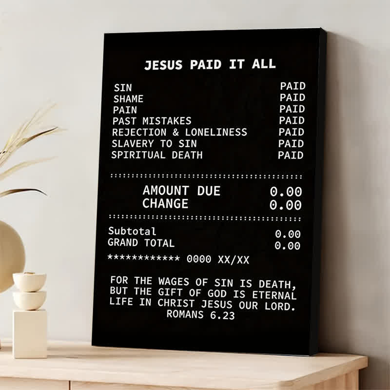 Christianartworkshop Receipt-Style Jesus Paid It All Canvas Wall Print - Framed Canvas Painting - 13.77"*19.58"*0.7"/35*50*1.8cm - image 0