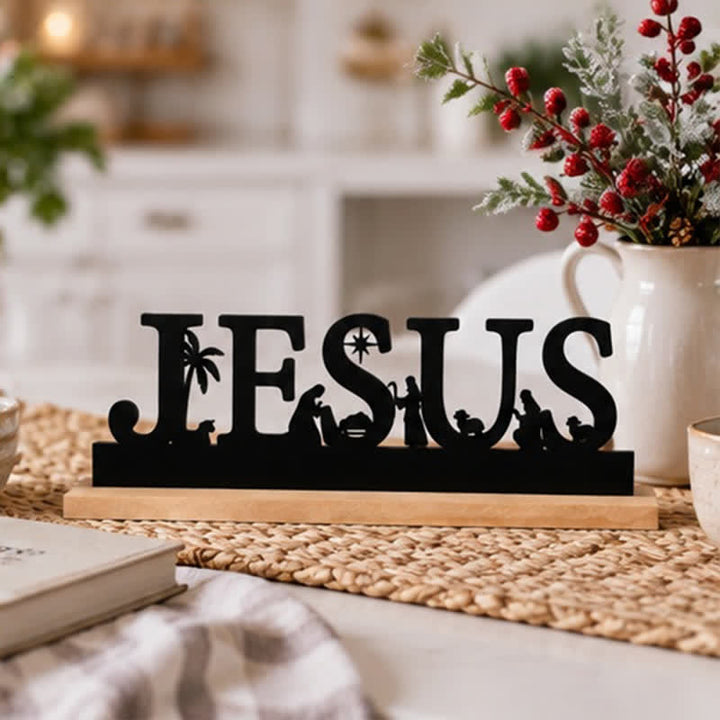 Christianartworkshop Nativity Scene Silhouette Wooden Tabletop Ornament - Jesus & Nativity - image 0
