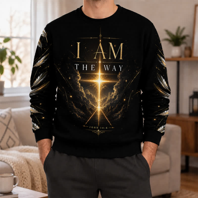 Christianartworkshop I Am The Way Black Gold Graphic Sweater - image 2