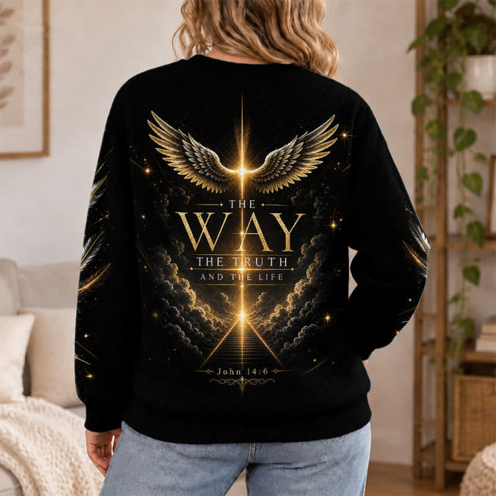 Christianartworkshop I Am The Way Black Gold Graphic Sweater - image 5