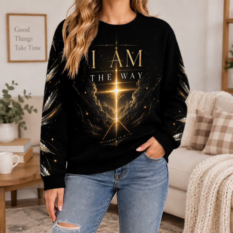 Christianartworkshop I Am The Way Black Gold Graphic Sweater - image 4