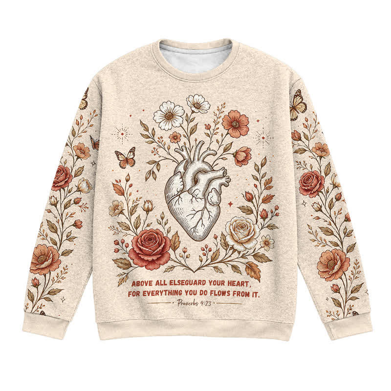 Christianartworkshop Walk By Faith Vintage Floral Heart Beige Sweater - 3XL - image 0