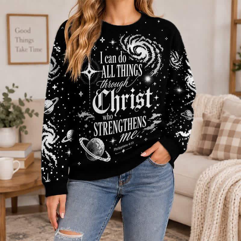 Christianartworkshop Galaxy Faith Verse Black Crewneck Sweater - image 4