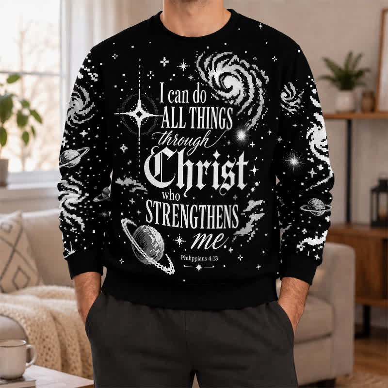 Christianartworkshop Galaxy Faith Verse Black Crewneck Sweater - image 2