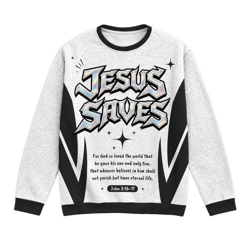Christianartworkshop Jesus Saves Vintage Streetwear Contrast Trim Sweater - 3XL - image 0