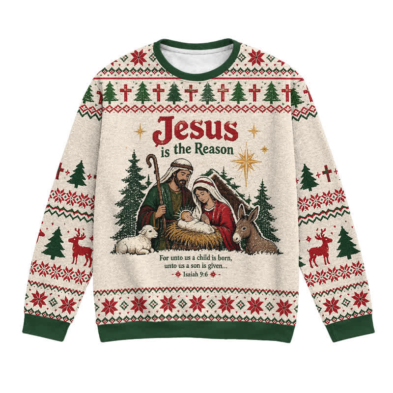 Christianartworkshop Jesus Is The Reason Nativity Knit Holiday Sweater - 3XL - image 0
