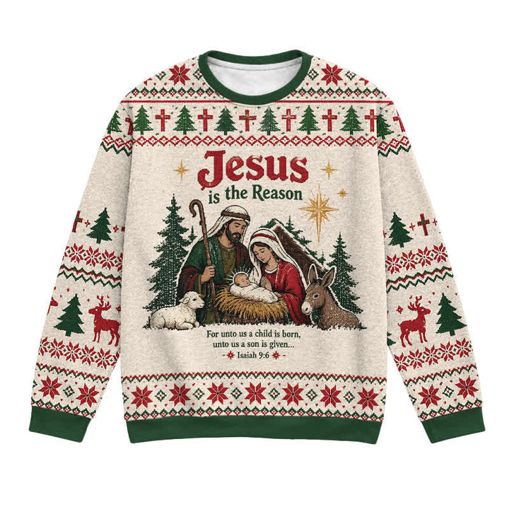 Christianartworkshop Jesus Is The Reason Nativity Knit Holiday Sweater - 3XL - image 0