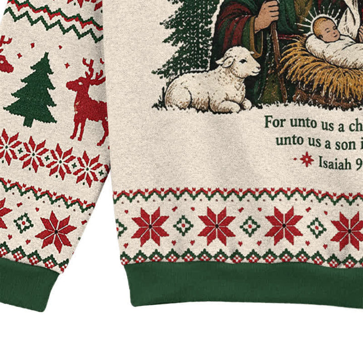Christianartworkshop Jesus Is The Reason Nativity Knit Holiday Sweater - image 7