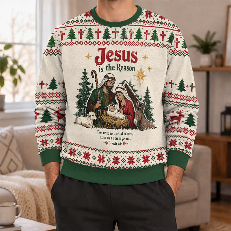 Christianartworkshop Jesus Is The Reason Nativity Knit Holiday Sweater - image 2