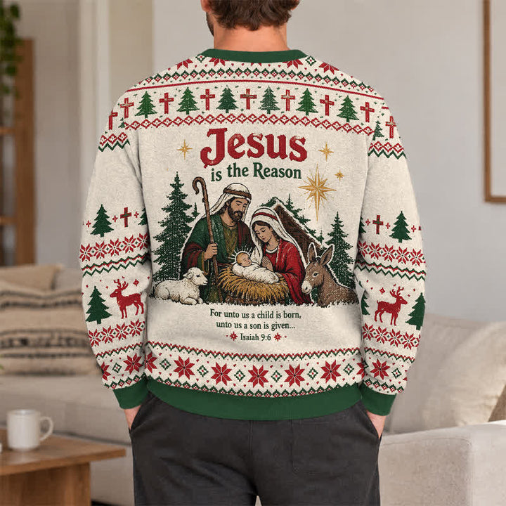 Christianartworkshop Jesus Is The Reason Nativity Knit Holiday Sweater - image 3
