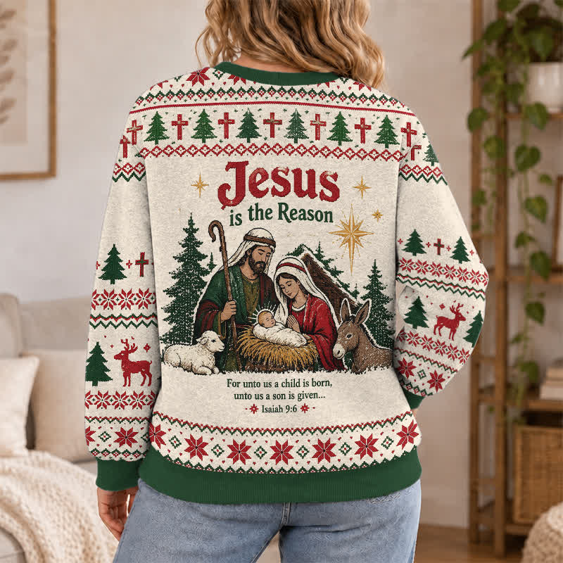 Christianartworkshop Jesus Is The Reason Nativity Knit Holiday Sweater - image 5