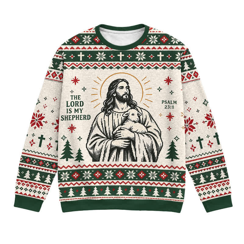 Christianartworkshop Psalm 23 Shepherd Vintage Christmas Knit Sweater - 3XL - image 0