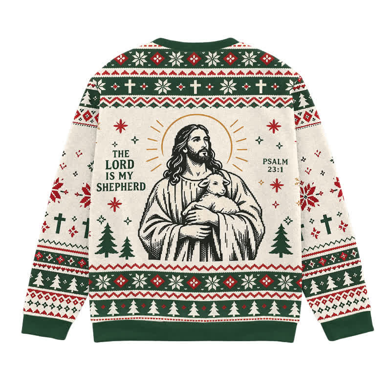 Christianartworkshop Psalm 23 Shepherd Vintage Christmas Knit Sweater - image 1