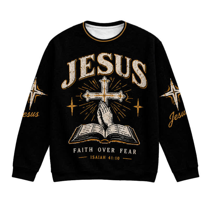 Christianartworkshop Jesus Lights My Path Black Gold Crewneck Sweater - 3XL - image 0