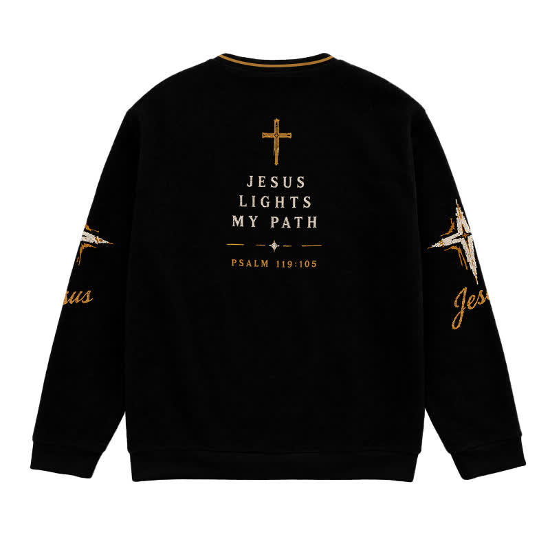 Christianartworkshop Jesus Lights My Path Black Gold Crewneck Sweater - image 1