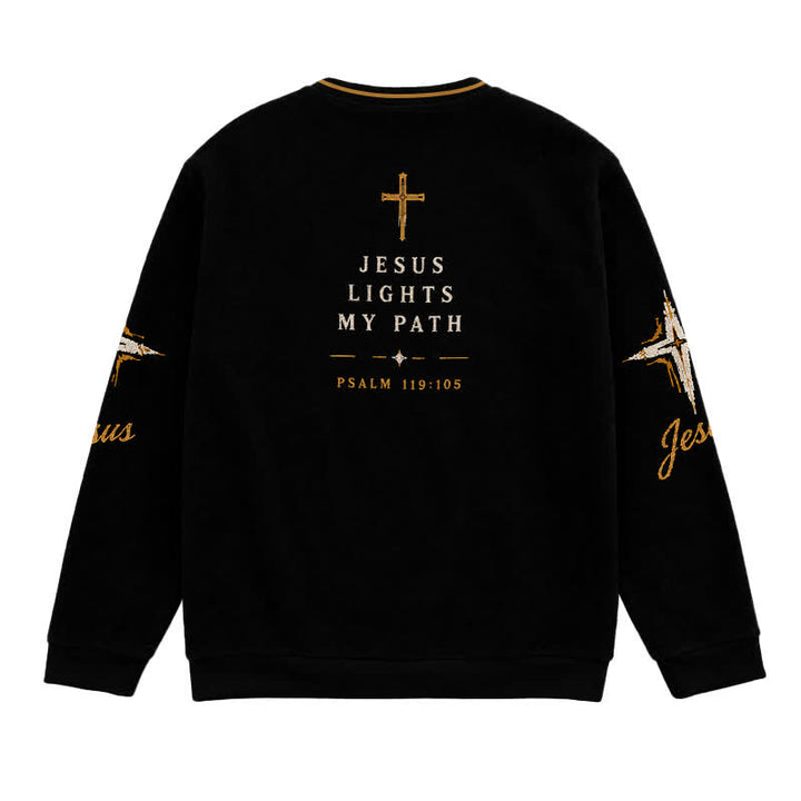 Christianartworkshop Jesus Lights My Path Black Gold Crewneck Sweater - image 1