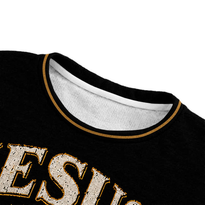 Christianartworkshop Jesus Lights My Path Black Gold Crewneck Sweater - image 6