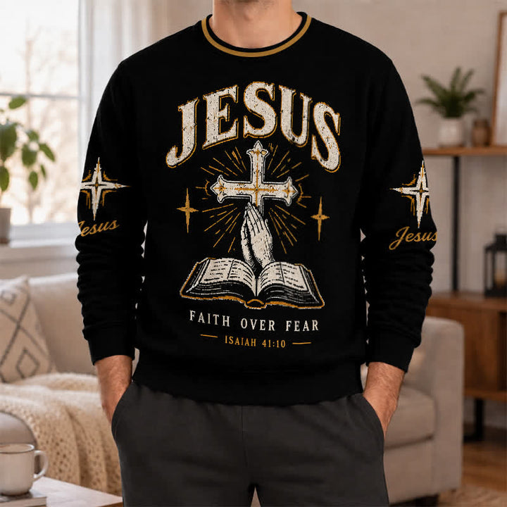 Christianartworkshop Jesus Lights My Path Black Gold Crewneck Sweater - image 2