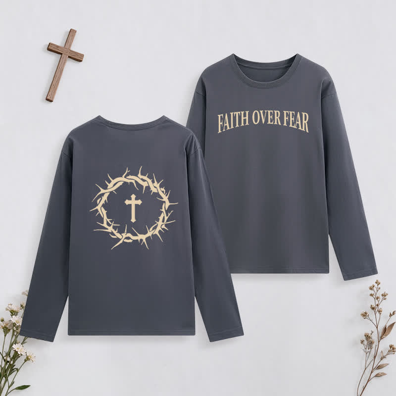 Christianartworkshop Faith Over Fear Vintage Charcoal Long-Sleeve T-Shirt - Grey - 4XL - image 0