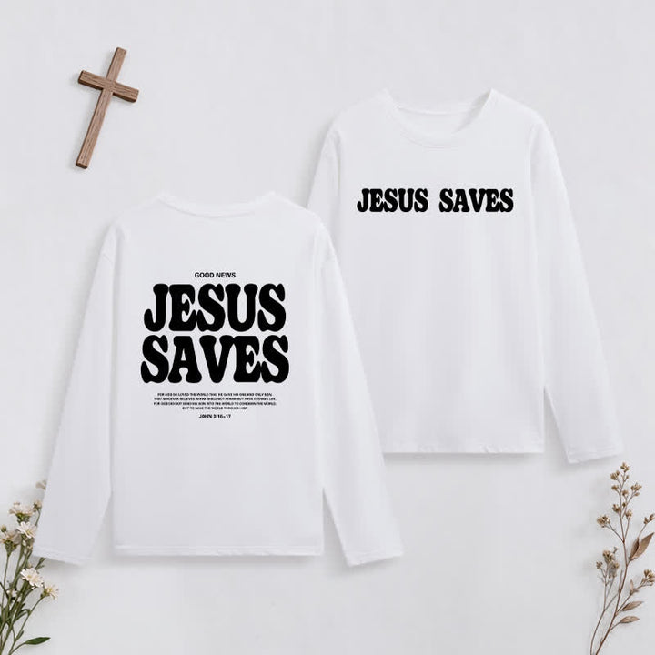 Christianartworkshop Jesus Saves Good News Black Long-Sleeve T-Shirt - White - 4XL - image 7