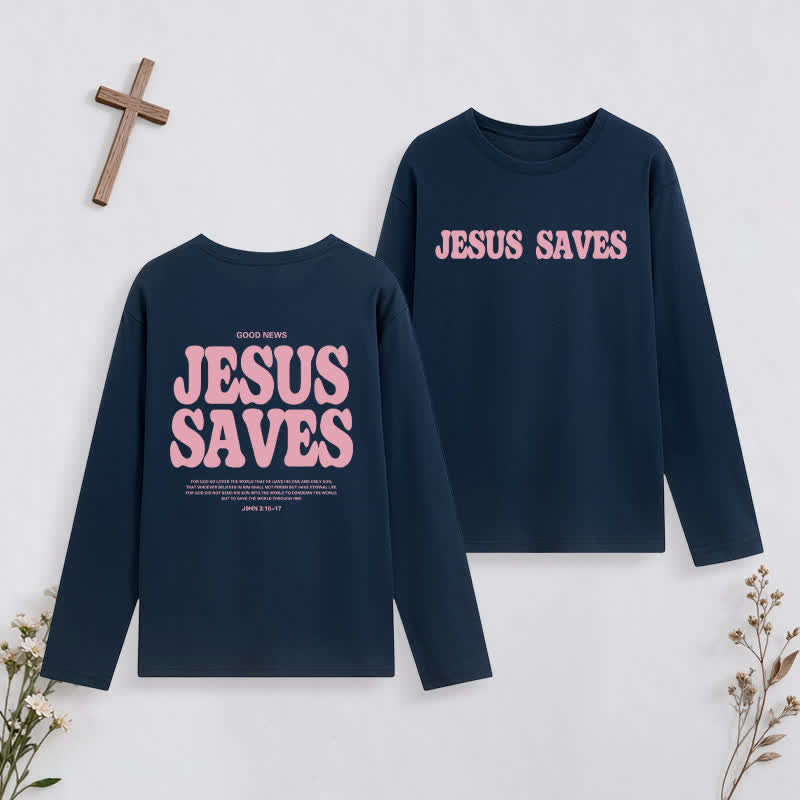 Christianartworkshop Jesus Saves Good News Black Long-Sleeve T-Shirt - Navy Blue - 4XL - image 12