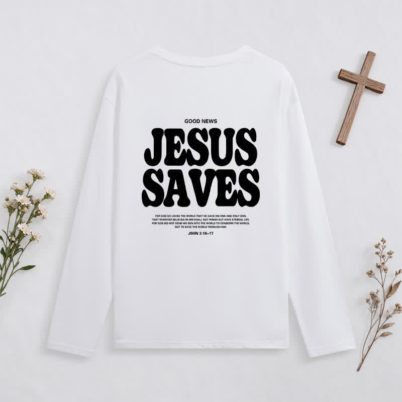 Christianartworkshop Jesus Saves Good News Black Long-Sleeve T-Shirt - image 8