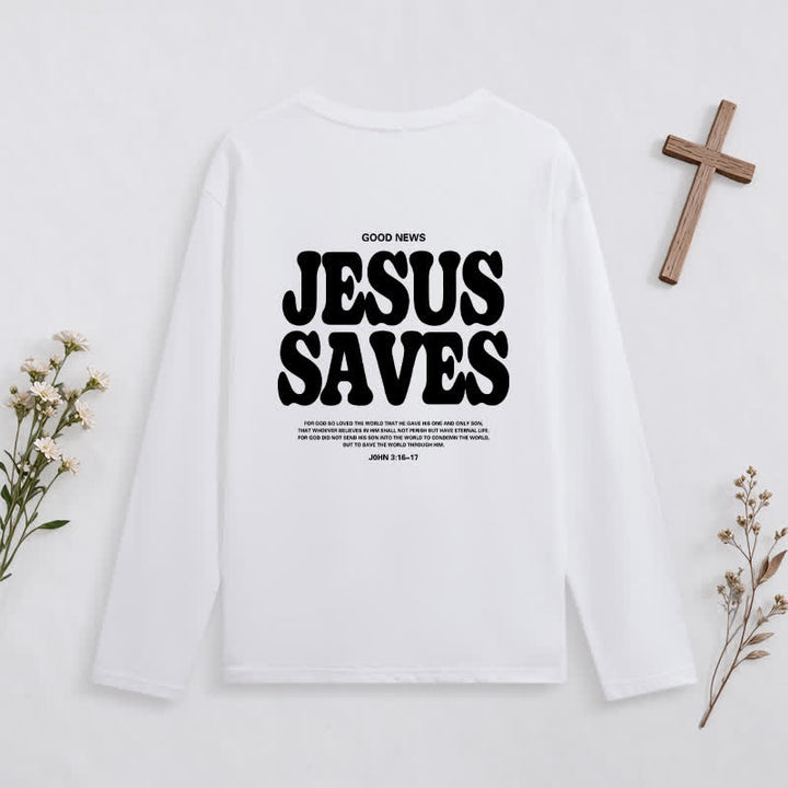 Christianartworkshop Jesus Saves Good News Black Long-Sleeve T-Shirt - image 8