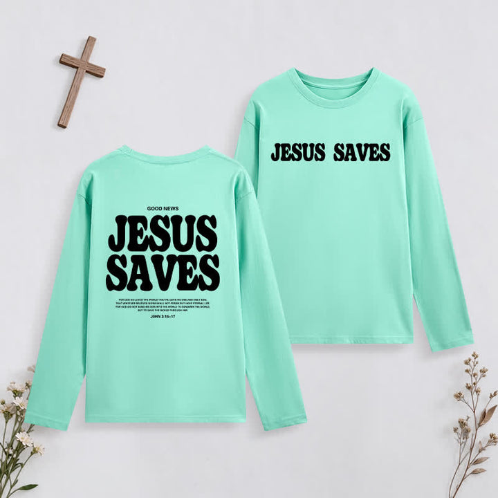 Christianartworkshop Jesus Saves Good News Black Long-Sleeve T-Shirt - Green - 4XL - image 28