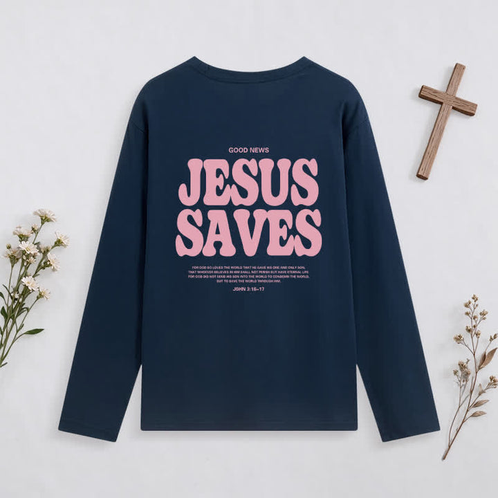 Christianartworkshop Jesus Saves Good News Black Long-Sleeve T-Shirt - image 13