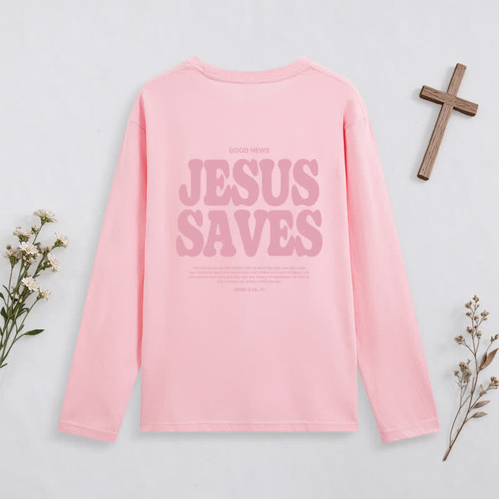 Christianartworkshop Jesus Saves Good News Black Long-Sleeve T-Shirt - image 20