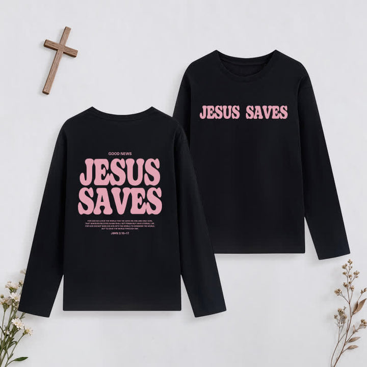 Christianartworkshop Jesus Saves Good News Black Long-Sleeve T-Shirt - Black - 4XL - image 0