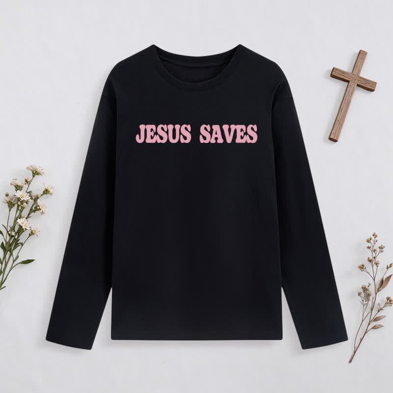Christianartworkshop Jesus Saves Good News Black Long-Sleeve T-Shirt - image 2