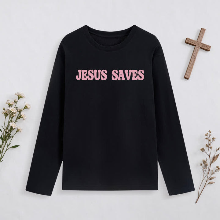 Christianartworkshop Jesus Saves Good News Black Long-Sleeve T-Shirt - image 2