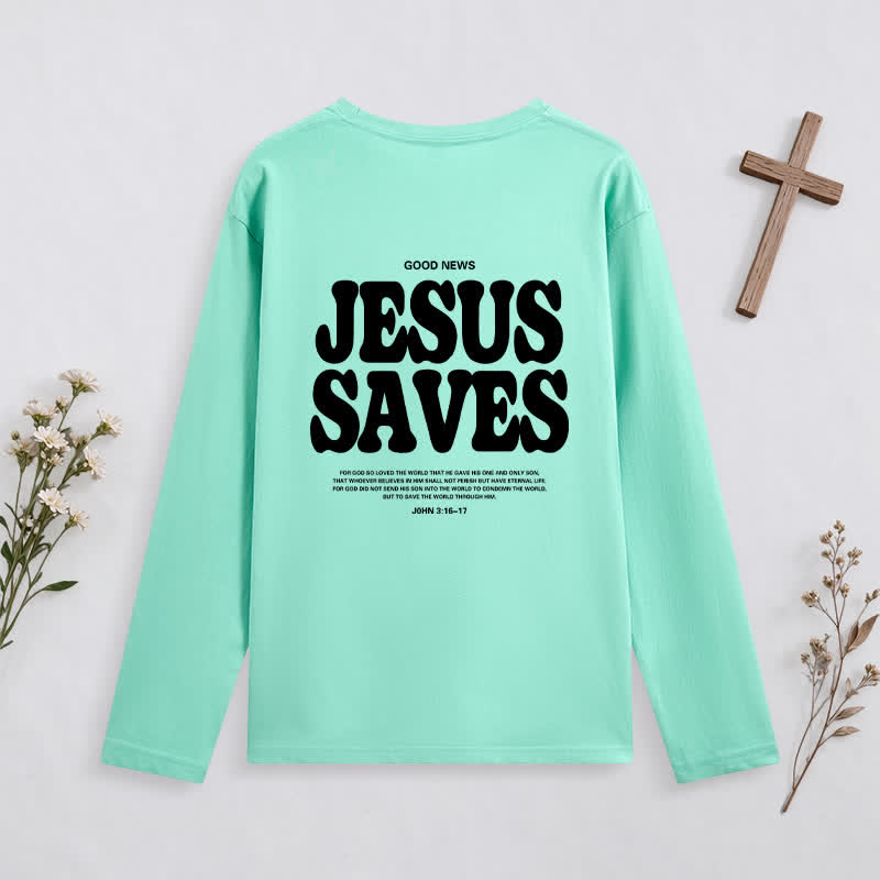 Christianartworkshop Jesus Saves Good News Black Long-Sleeve T-Shirt - image 29