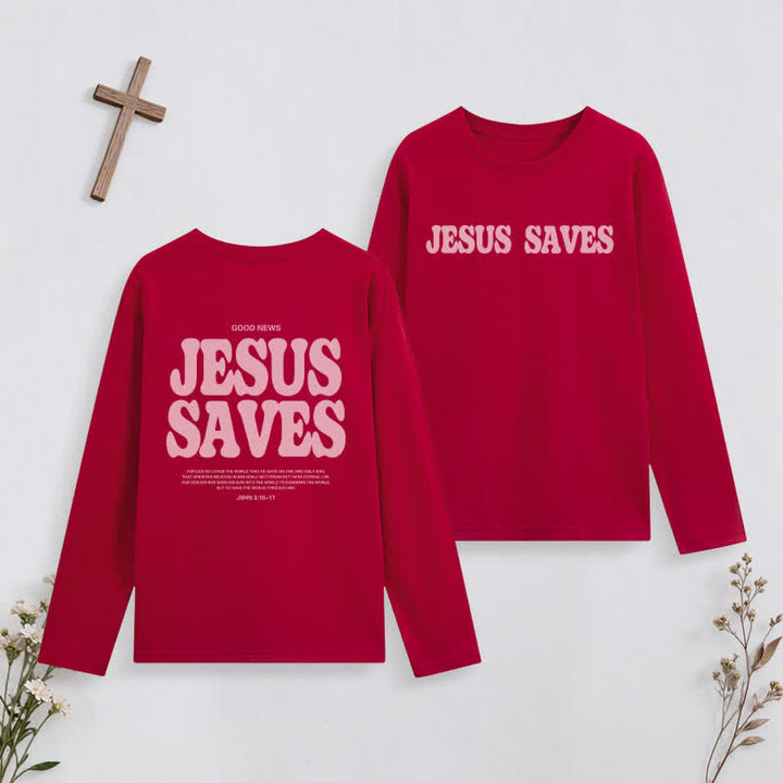 Christianartworkshop Jesus Saves Good News Black Long-Sleeve T-Shirt - Red - 4XL - image 22