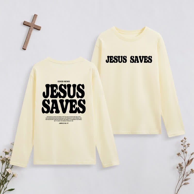 Christianartworkshop Jesus Saves Good News Black Long-Sleeve T-Shirt - Yellow - 4XL - image 3