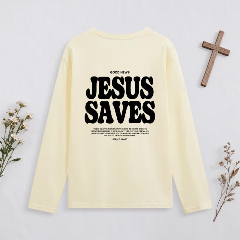 Christianartworkshop Jesus Saves Good News Black Long-Sleeve T-Shirt - image 4