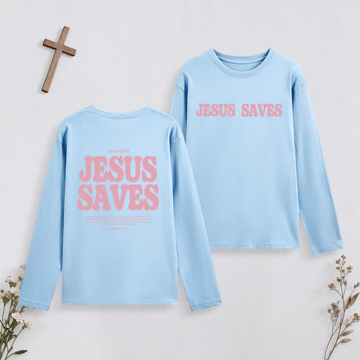 Christianartworkshop Jesus Saves Good News Black Long-Sleeve T-Shirt - Sky Blue - 4XL - image 31