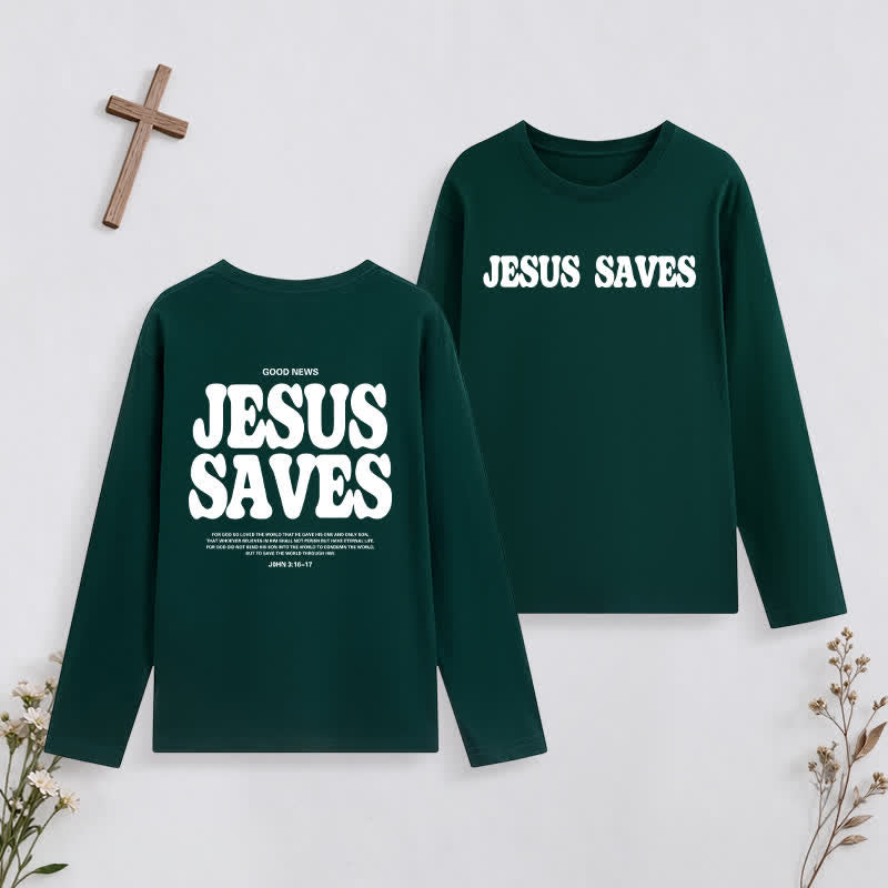 Christianartworkshop Jesus Saves Good News Black Long-Sleeve T-Shirt - Dark Green - 4XL - image 34