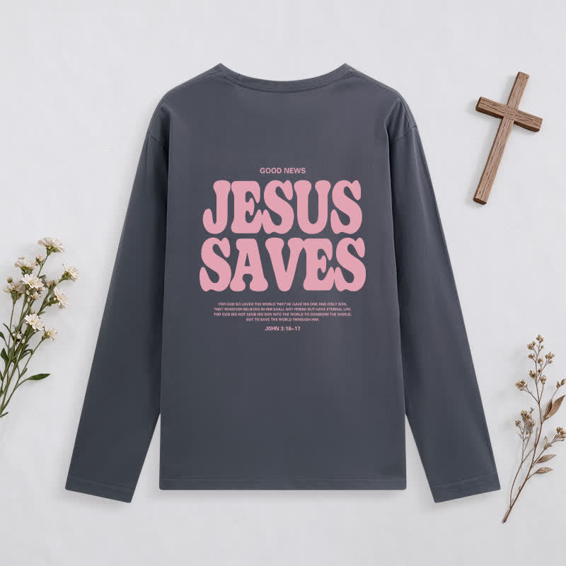 Christianartworkshop Jesus Saves Good News Black Long-Sleeve T-Shirt - image 16
