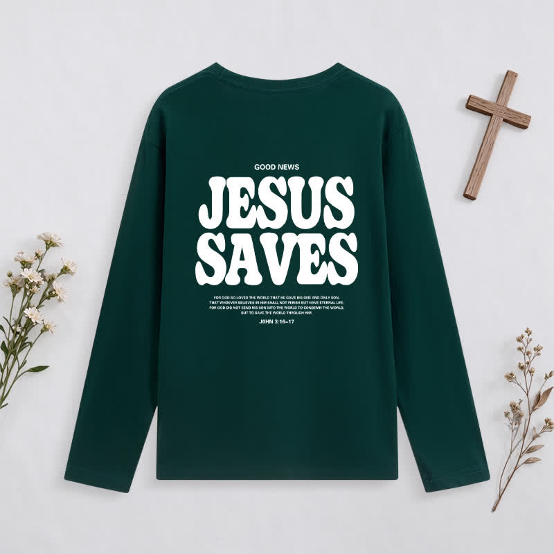 Christianartworkshop Jesus Saves Good News Black Long-Sleeve T-Shirt - image 35