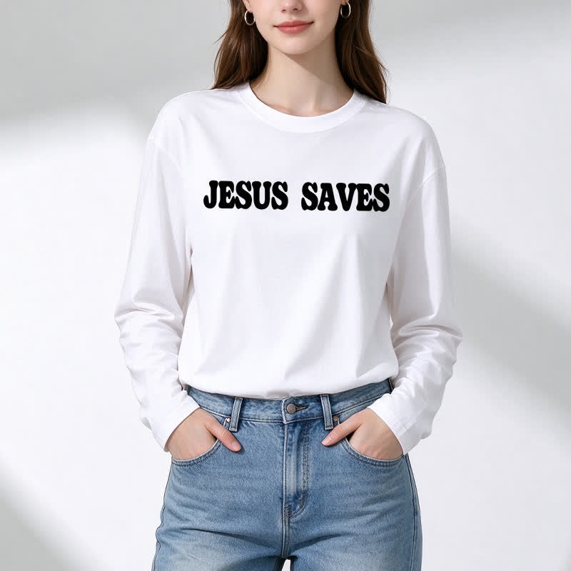 Christianartworkshop Jesus Saves Good News Black Long-Sleeve T-Shirt - image 11