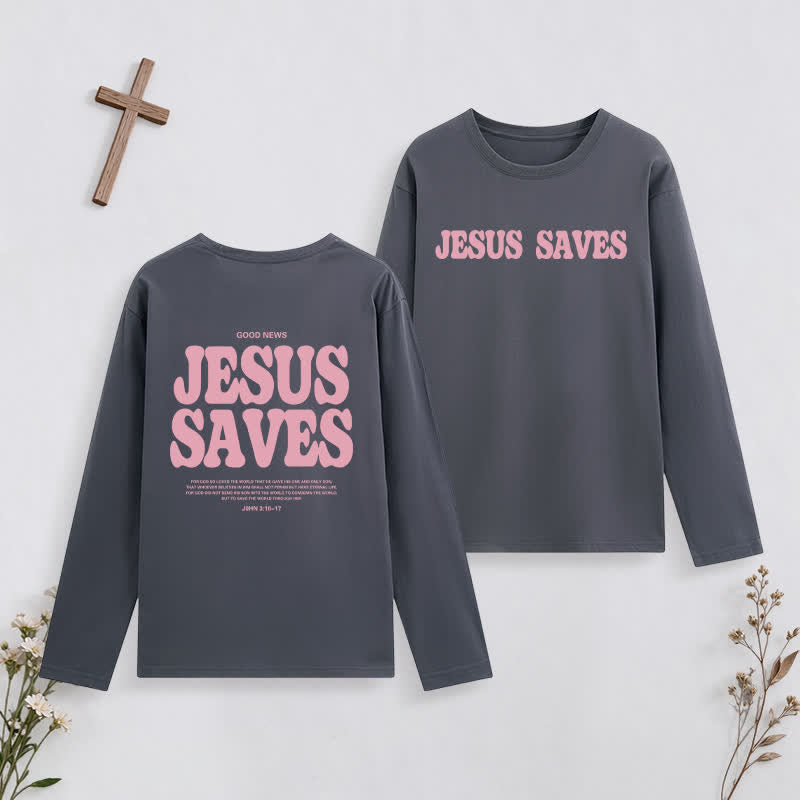 Christianartworkshop Jesus Saves Good News Black Long-Sleeve T-Shirt - Grey - 4XL - image 15