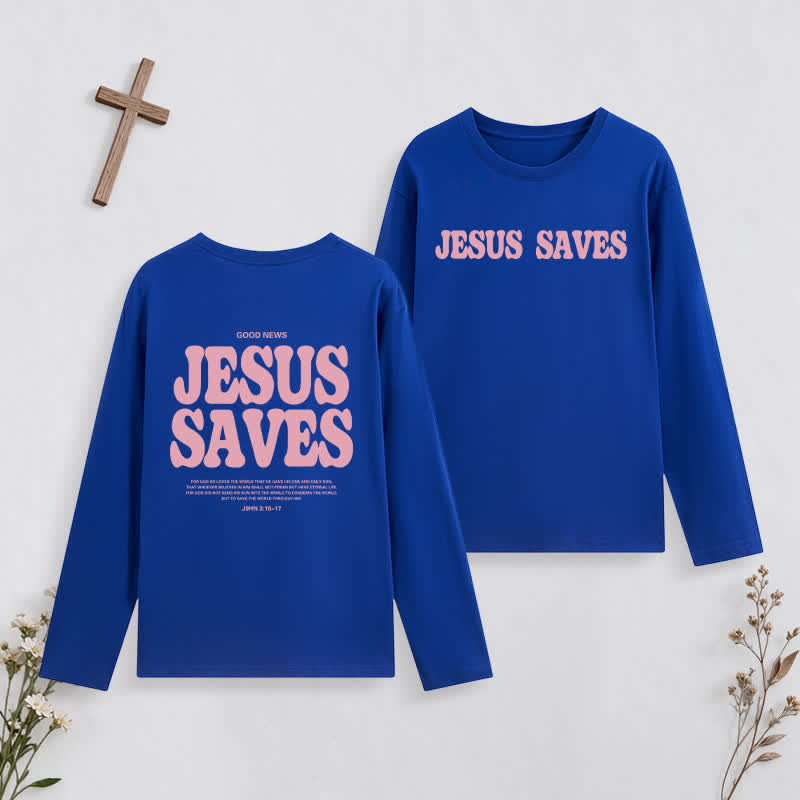 Christianartworkshop Jesus Saves Good News Black Long-Sleeve T-Shirt - Dark Blue - 4XL - image 37
