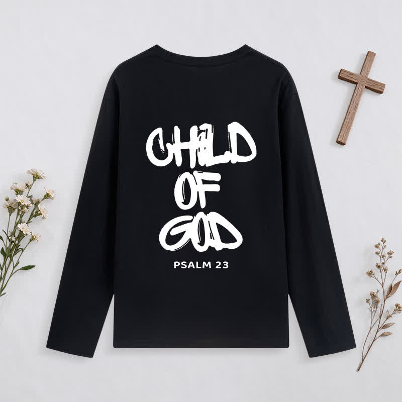 Christianartworkshop Child Of God Psalm 23 Black Long-Sleeve T-Shirt - image 1