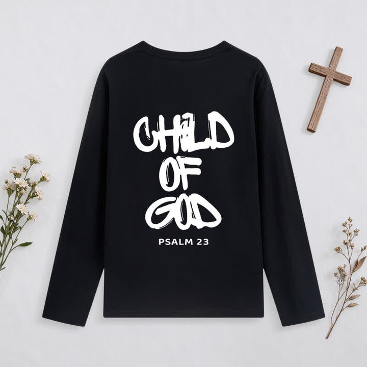 Christianartworkshop Child Of God Psalm 23 Black Long-Sleeve T-Shirt - image 1