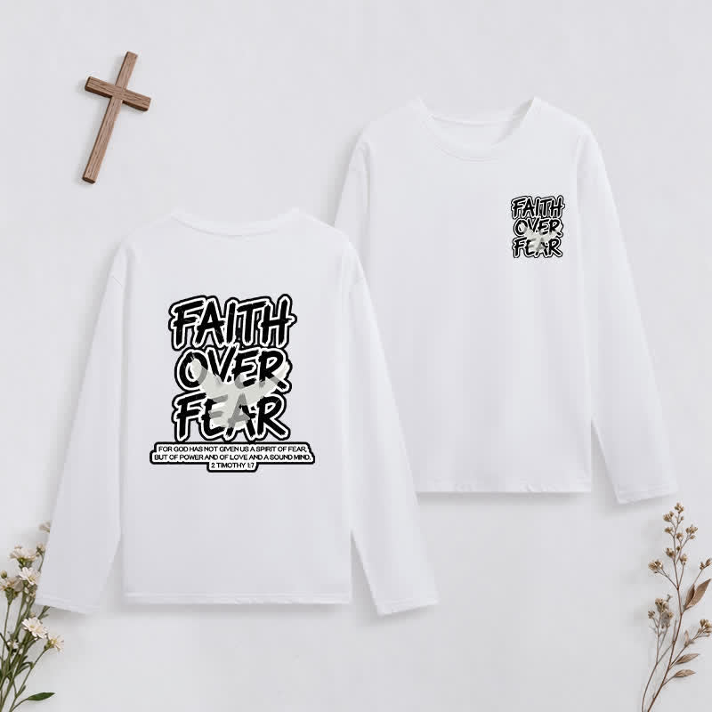 Christianartworkshop Faith Over Fear Scripture Graphic Long-Sleeve T-Shirt - White - 4XL - image 3